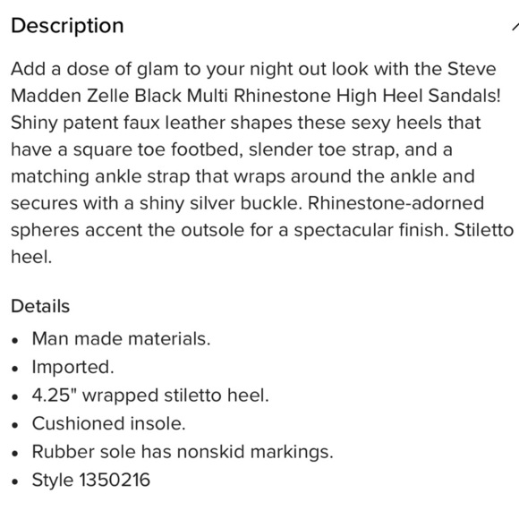 NWOT Women’s Steve Madden Zelle Black Rhinestone High Heel Sandals Size 7.5 - Picture 16 of 16